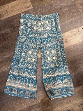 Feather Bone by Anthropologie Blue Paisley wide leg pants